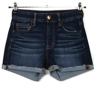 American Eagle Hi-Rise Shortie Super Stretch Cut Off Jean‎ Shorts Dark 4